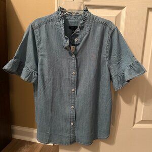 Talbots Ruffle Denim Shirt Size Petite Medium New